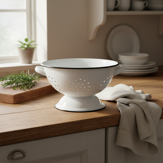 Enamel colander, 27 x 23 x 14