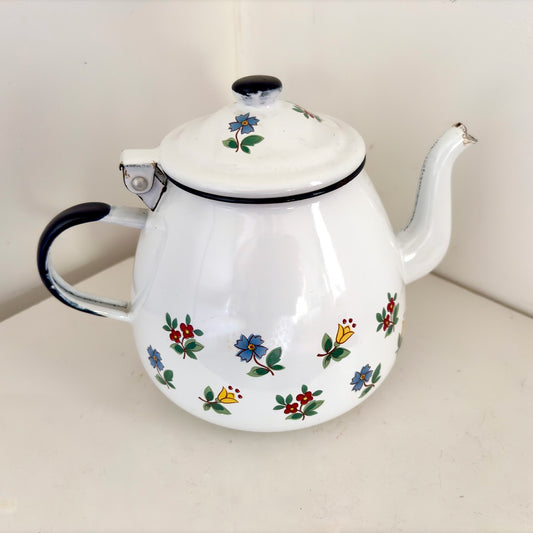 Brocante theepotje, emaille, Ø 14 x 15