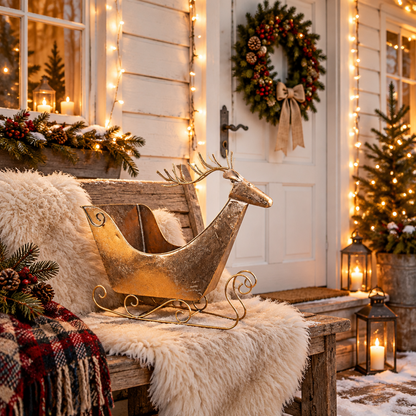 Kerstdecoratie slee hert, 26 x 49 x 26