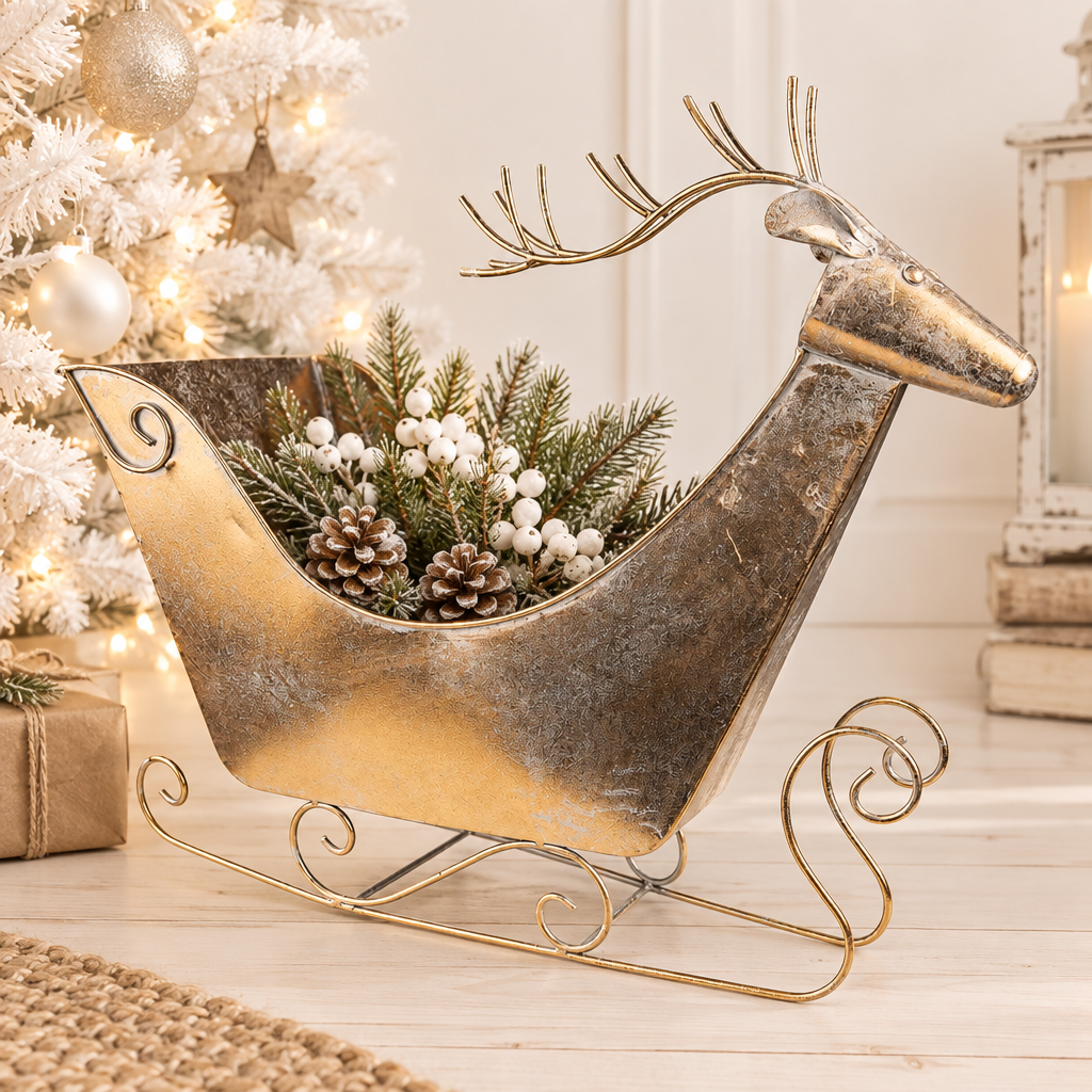 Kerstdecoratie slee hert, 26 x 49 x 26