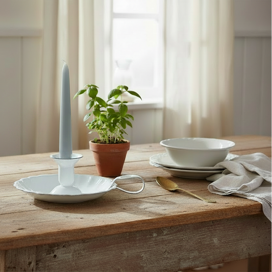 Enamel candle holder, 21 x 7 cm