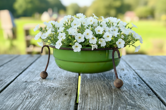 Brocante, emaille bloemenschaal, ø 25