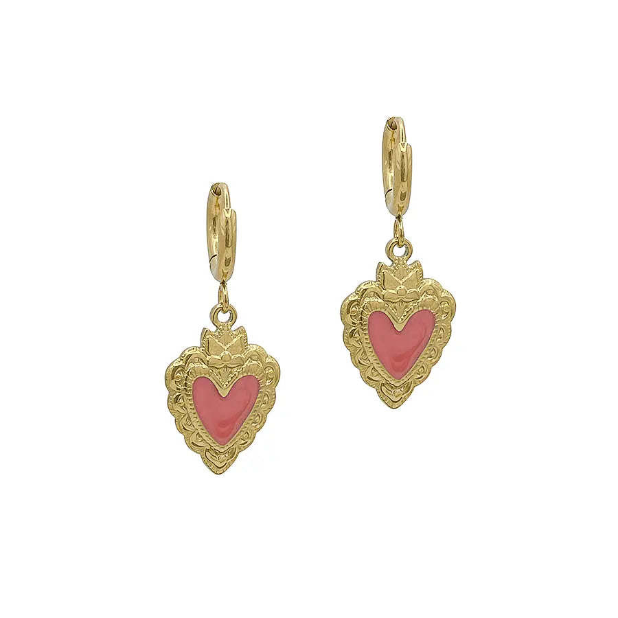Oorbellen, ingelegd roze hart