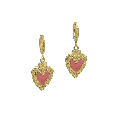 Oorbellen, ingelegd roze hart
