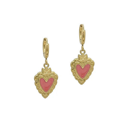 Oorbellen, ingelegd roze hart