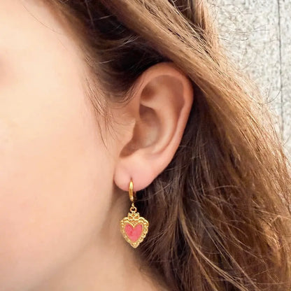 Oorbellen, ingelegd roze hart